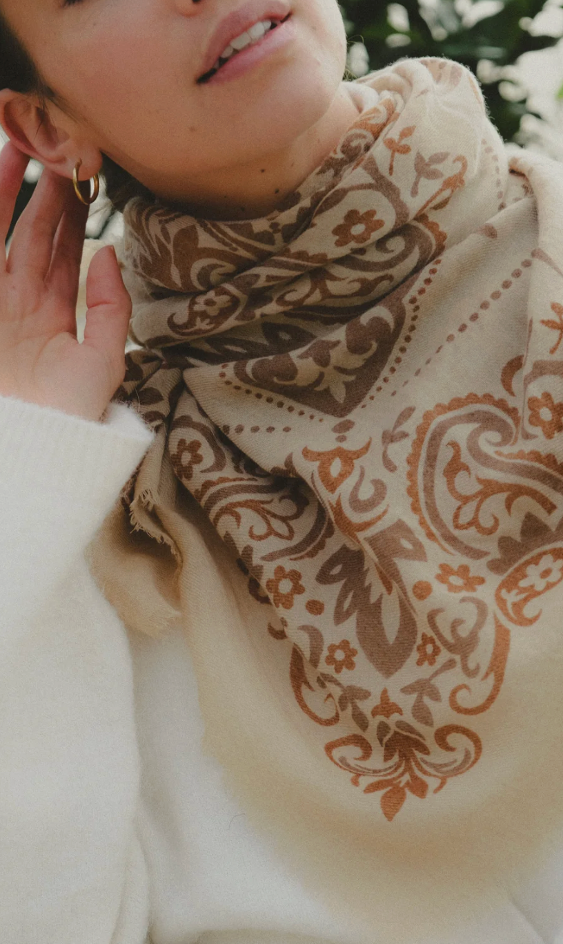 MAISON LECOMTE FLAMENT WOOL &amp; CASHMERE BANDANA SCARF