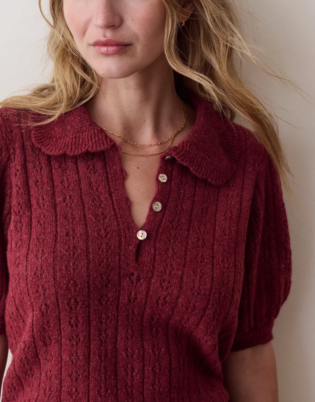 MARINE LAYER SHORT SLEEVE POINTELLE POLO