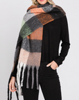 WONA PLAID PATTERNED FRINGE OBLONG SCARF