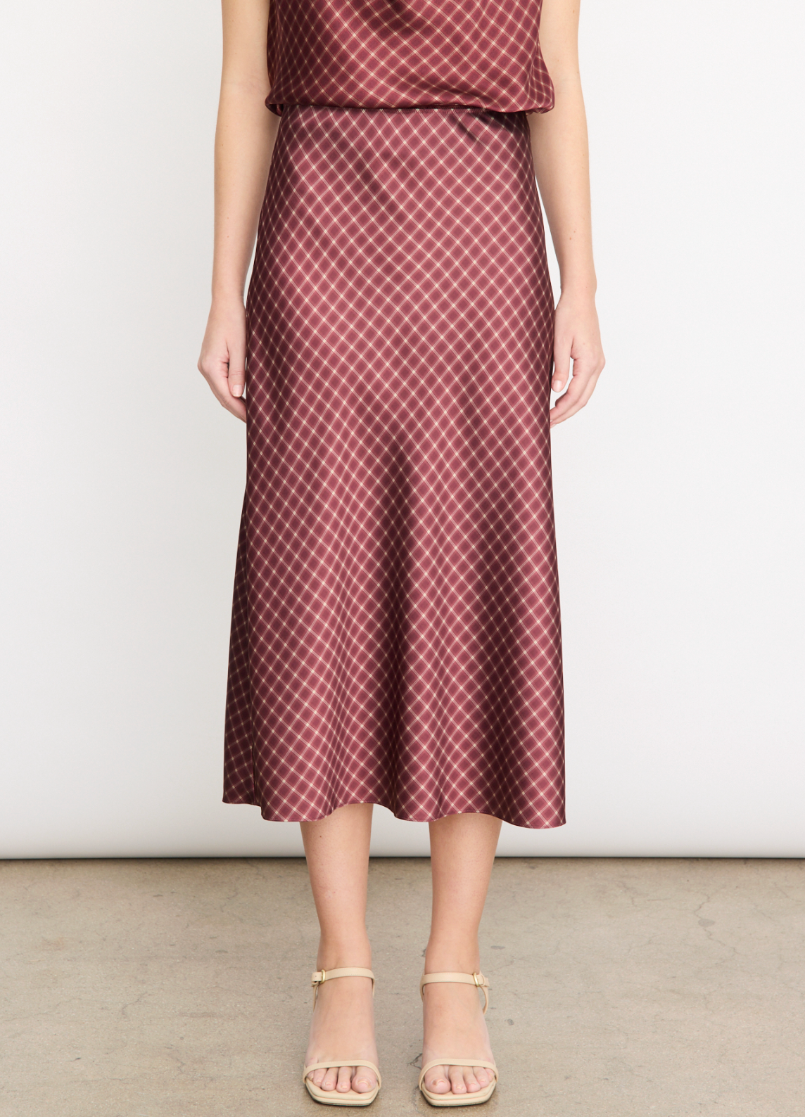 VINCE PLAID OMBRE SLIP SKIRT W/ LINGERIE ELASTIC