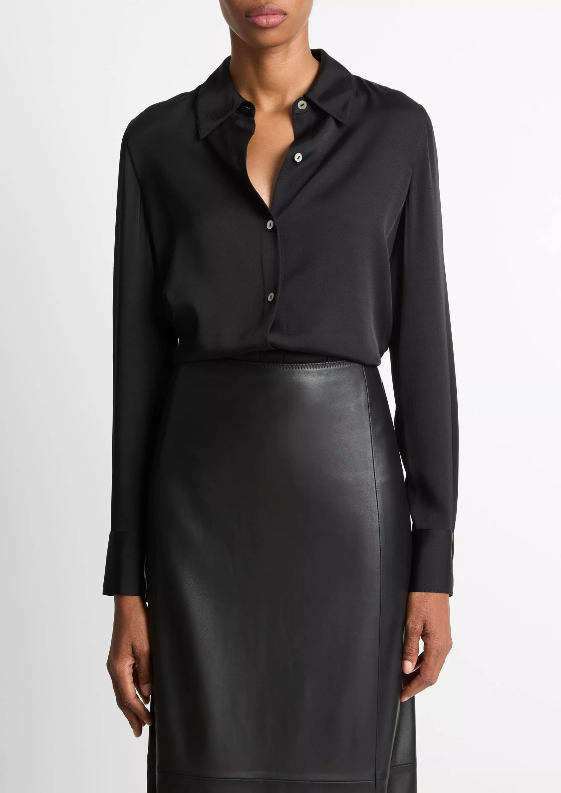 VINCE SILK-BLEND SLIM BUTTON-FRONT BLOUSE