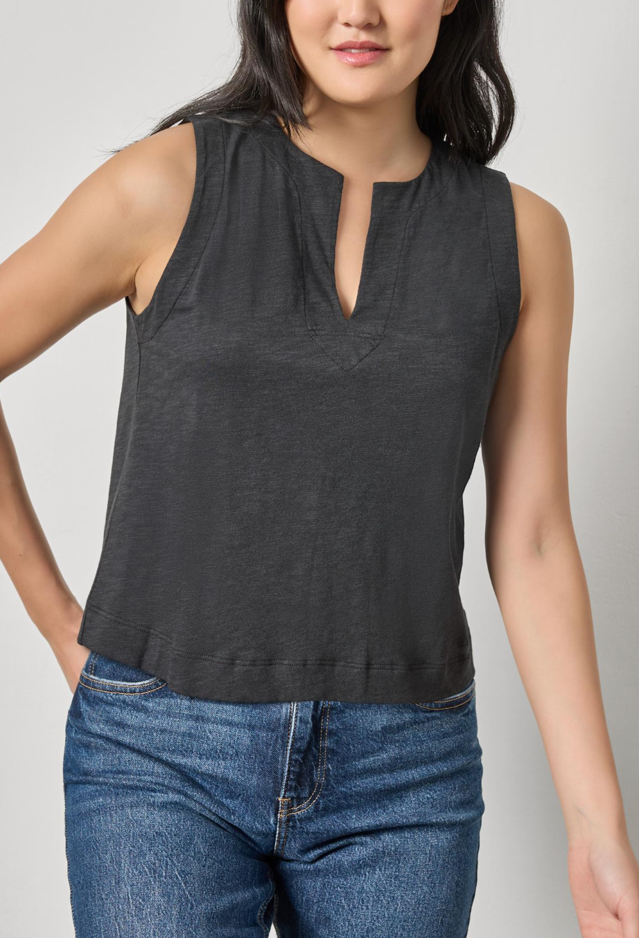 LILLA P PLEAT BACK SPLIT NECK TANK