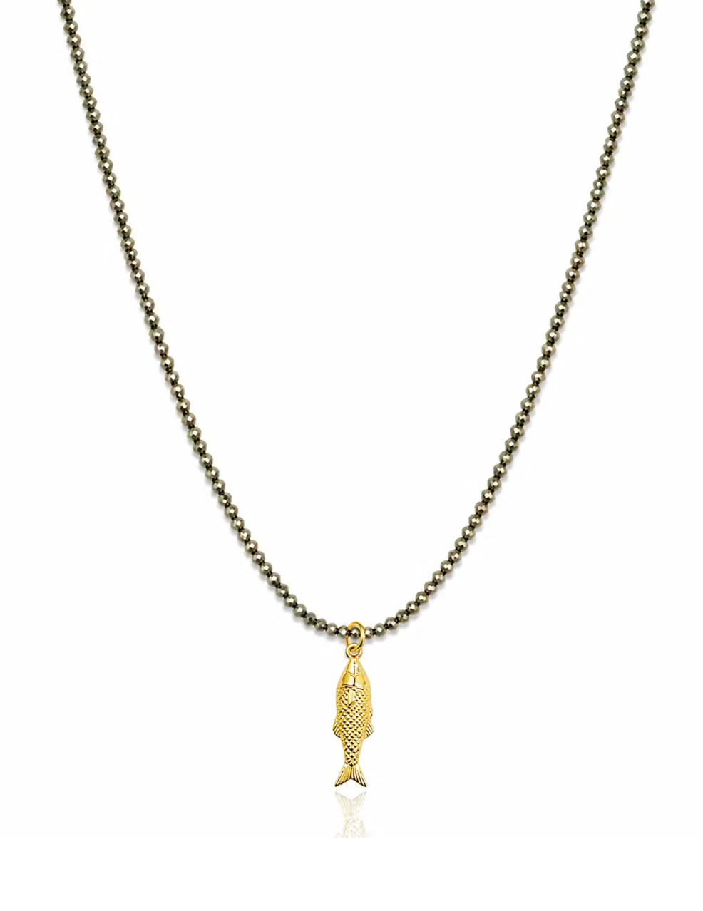 TAI KNOTTED PYRITE NECKLACE WITH FISH CHARM