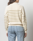 LILLA P STRIPED ZIP FRONT SWEATER