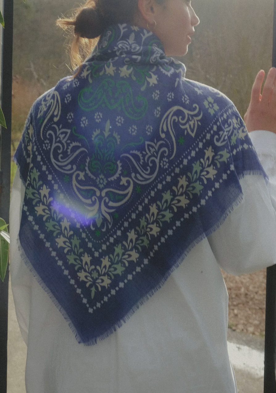MAISON LECOMTE FLAMENT WOOL &amp; SILK BANDANA SCARF