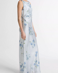 VINCE PETAL BLUR TWIST-SHOULDER COWL NECK DRESS