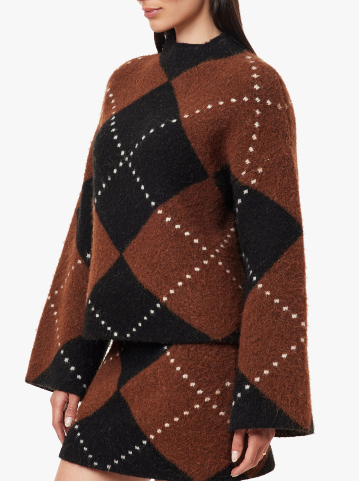 HABITUAL ARGYLE MOCK NECK SWEATER