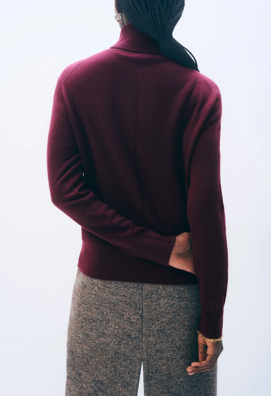 WHITE &amp; WARREN CASHMERE RIB TRIM EASY TURTLENECK