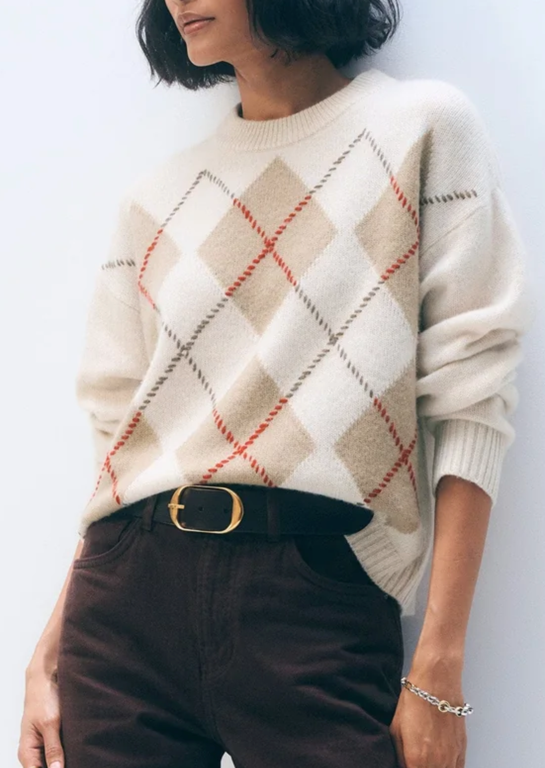 WHITE &amp; WARREN CASHMERE ARGYLE CREW