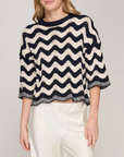 AUTUMN CASHMERE ZIG ZAG STITCH S/S CREW W/ SCALLOP EDGE