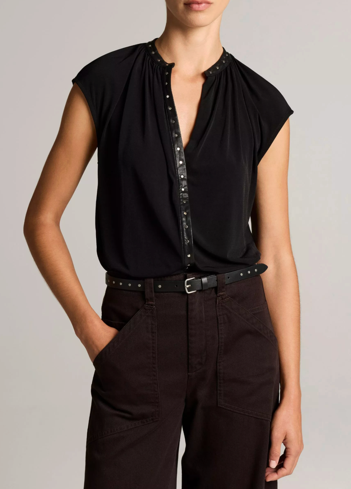 VINCE SLEEVELESS STUD DETAIL TOP