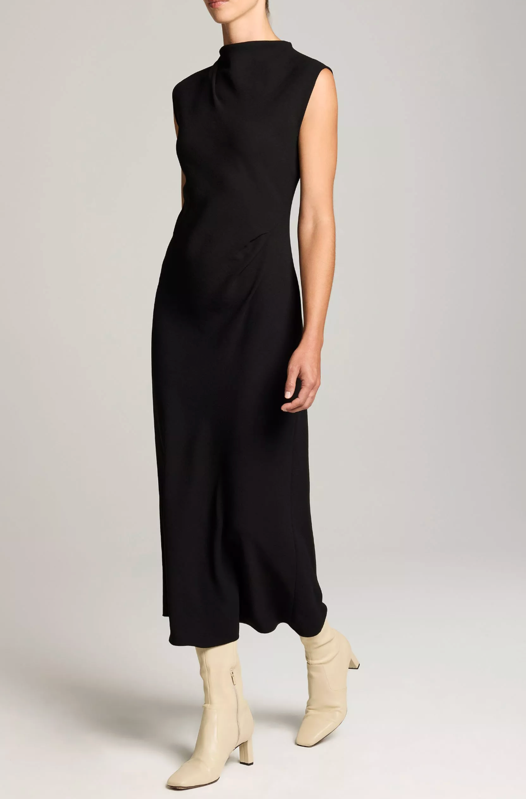 VINCE DRAPED FUNNEL NECK DRESS