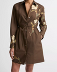 VINCE PLACED CREAM IRIS SHIRT DRESS