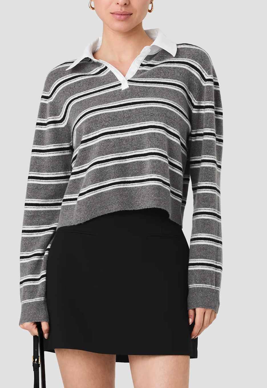 FRENCH CONNECTION YULIA KNIT CAMPUS STRIPE CONTRAST COLLAR PULLOVER