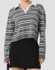 FRENCH CONNECTION YULIA KNIT CAMPUS STRIPE CONTRAST COLLAR PULLOVER