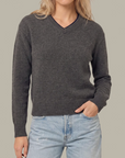 525 AMERICA SLOANE HIGH V-NECK DOUBLE TRIM CASHMERE PULLOVER