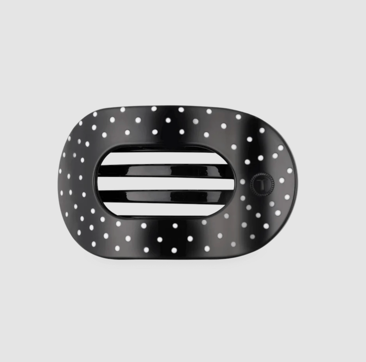 TELETIES MEDIUM FLAT ROUND CLIP - BLACK POLKA DOT PARTY
