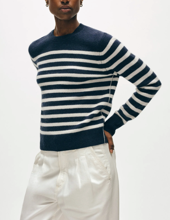 WHITE &amp; WARREN CASHMERE STRIPED CREWNECK