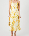 FRENCH CONNECTION OONA SATIN SOPHIE FLEUR COWL NECK MIDI DRESS