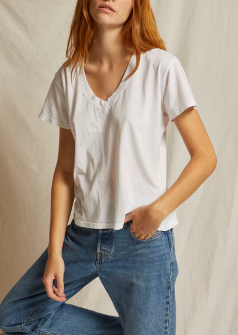 PERFECTWHITETEE HENDRIX COTTON SHORT SLEEVE BOXY V NECK TEE