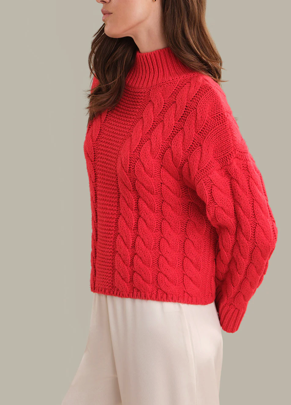 525 AMERICA ADALYNN OVERSIZED CHUNKY CABLE MOCK NECK PULLOVER