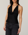 FRENCH CONNECTION ENNIS SATIN HALTER COWL NECK TOP