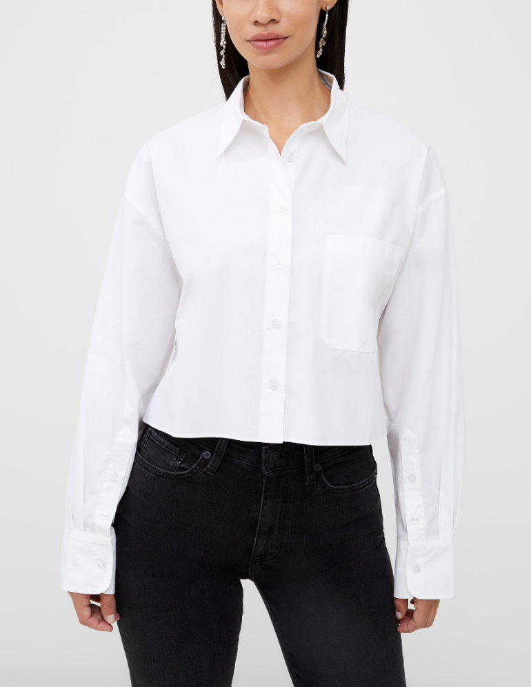 FRENCH CONNECTION POPLIN SHIRTING CROPPED SHIRT