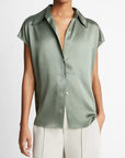 VINCE CAP SLEEVE RUCHED BACK BLOUSE