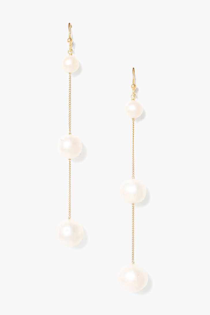 CHAN LUU GOLD TIERED FLOATING WHITE PEARL EARRINGS