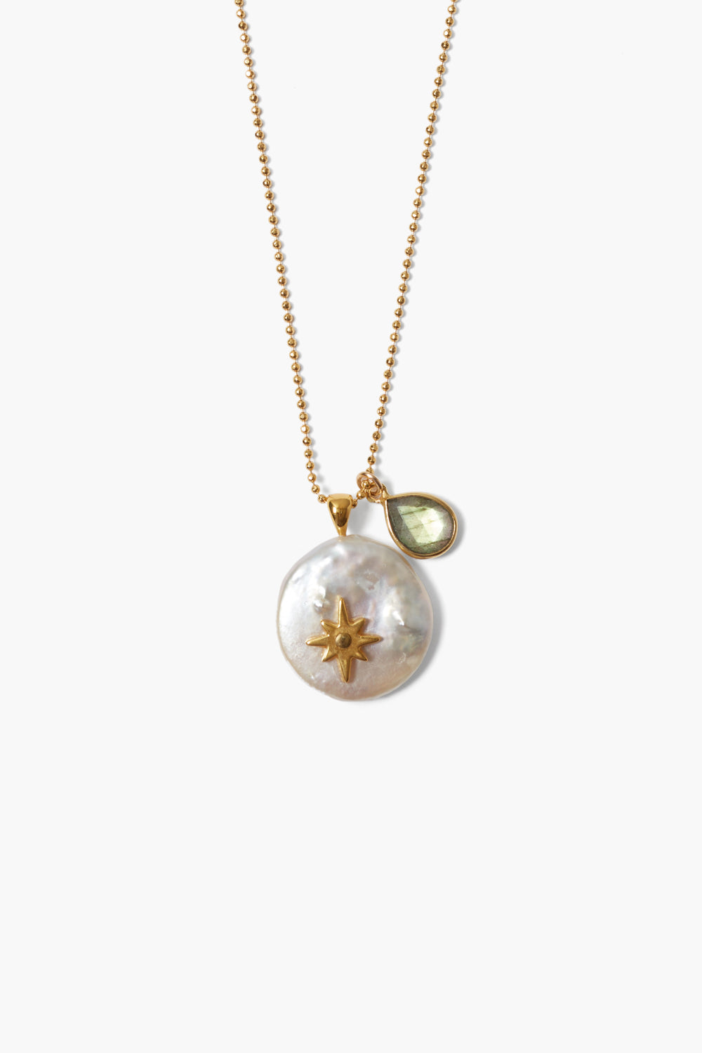 CHAN LUU BEACON CHARM NECKLACE GOLD PEARL