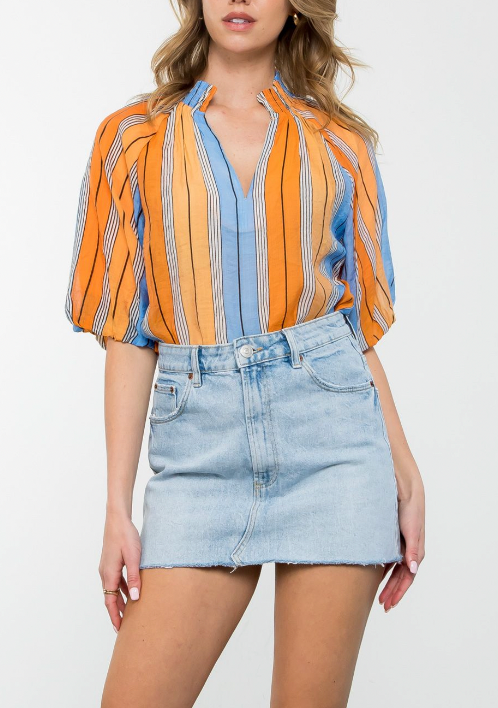 THML PUFF SLEEVE STRIPED TOP